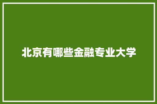 北京有哪些金融专业大学