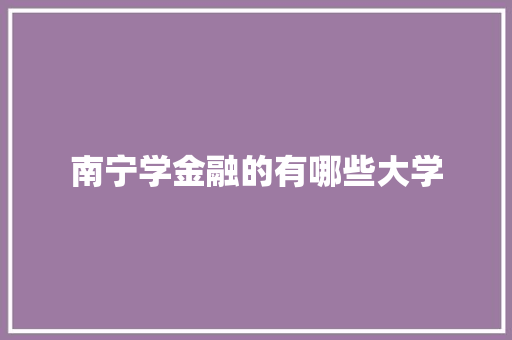 南宁学金融的有哪些大学