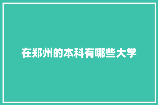 在郑州的本科有哪些大学