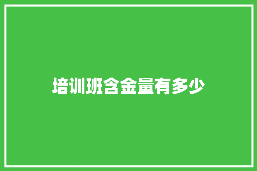 培训班含金量有多少