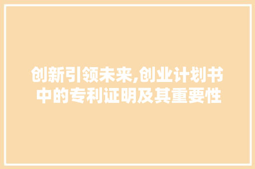 创新引领未来,创业计划书中的专利证明及其重要性