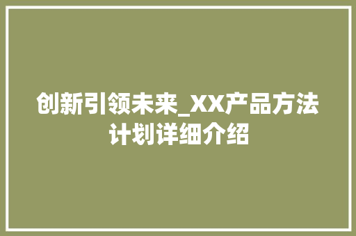 创新引领未来_XX产品方法计划详细介绍