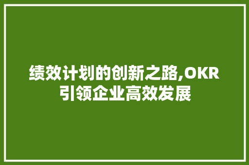 绩效计划的创新之路,OKR引领企业高效发展
