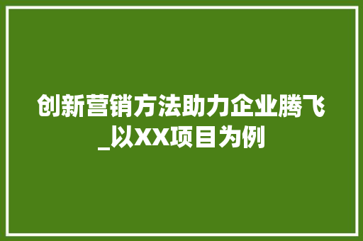 创新营销方法助力企业腾飞_以XX项目为例
