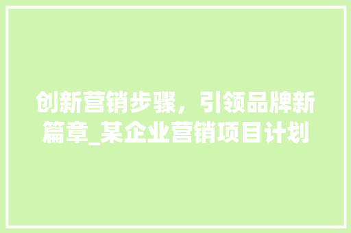 创新营销步骤，引领品牌新篇章_某企业营销项目计划书解读