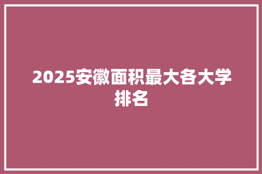 2025安徽面积最大各大学排名