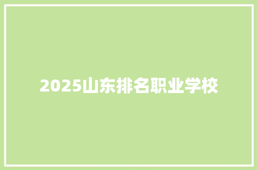 2025山东排名职业学校