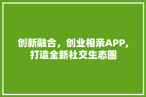 创新融合，创业相亲APP,打造全新社交生态圈