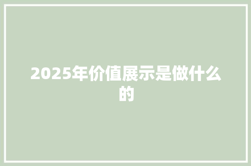 2025年价值展示是做什么的