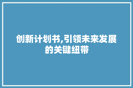 创新计划书,引领未来发展的关键纽带