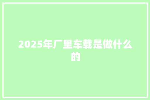 2025年厂里车载是做什么的