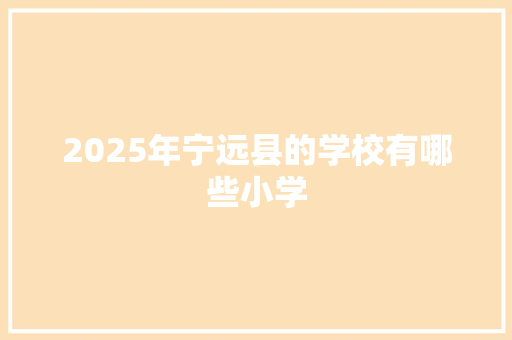 2025年宁远县的学校有哪些小学