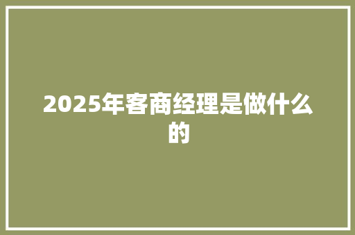 2025年客商经理是做什么的