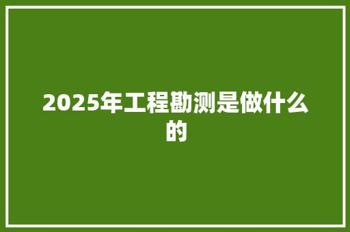 2025年工程勘测是做什么的