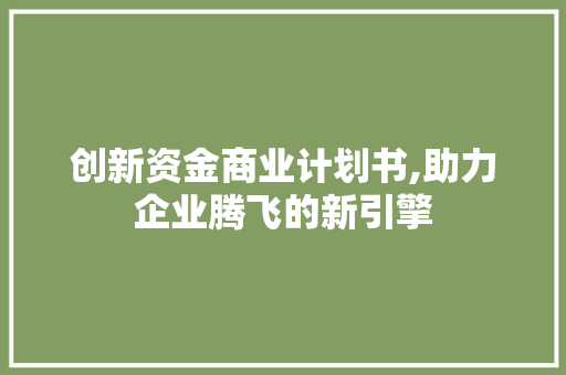 创新资金商业计划书,助力企业腾飞的新引擎