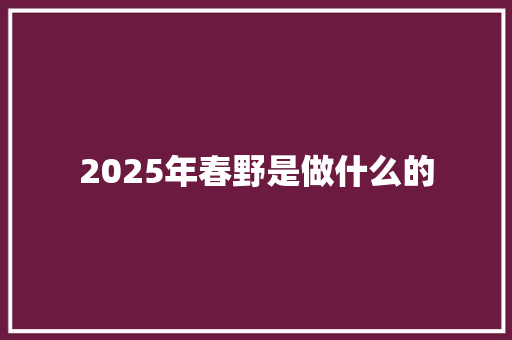 2025年春野是做什么的