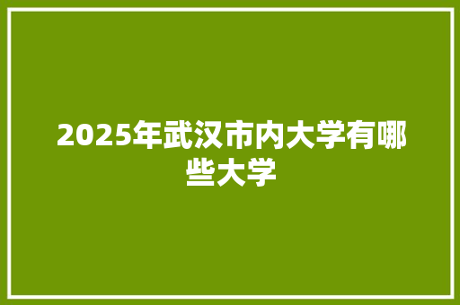 2025年武汉市内大学有哪些大学