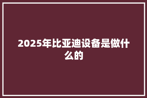 2025年比亚迪设备是做什么的