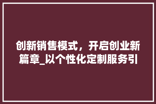 创新销售模式，开启创业新篇章_以个性化定制服务引领行业潮流