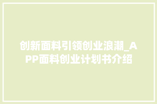创新面料引领创业浪潮_APP面料创业计划书介绍