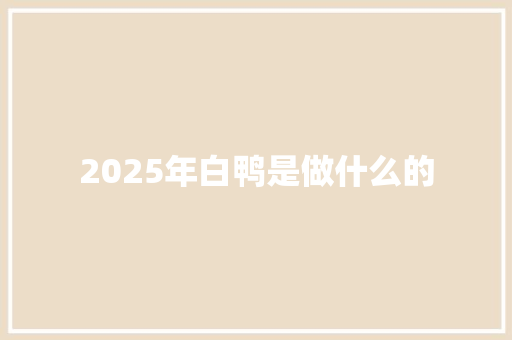 2025年白鸭是做什么的