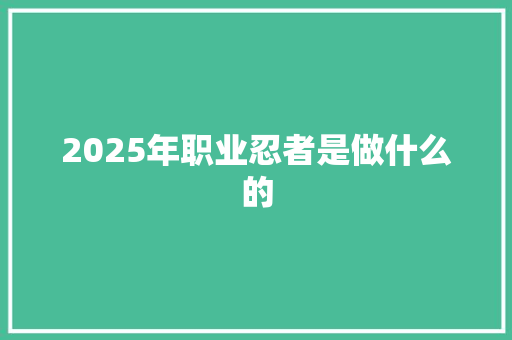 2025年职业忍者是做什么的
