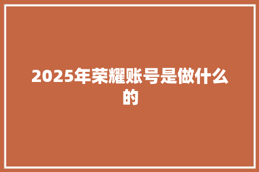 2025年荣耀账号是做什么的