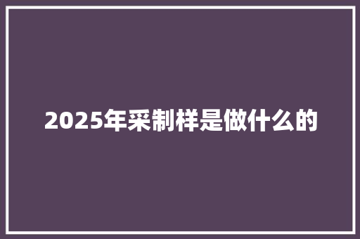 2025年采制样是做什么的