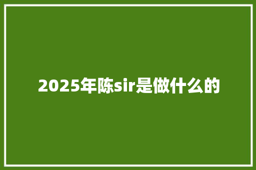 2025年陈sir是做什么的