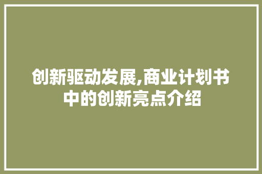创新驱动发展,商业计划书中的创新亮点介绍