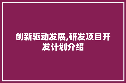 创新驱动发展,研发项目开发计划介绍