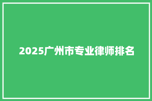 2025广州市专业律师排名