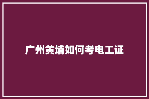 广州黄埔如何考电工证