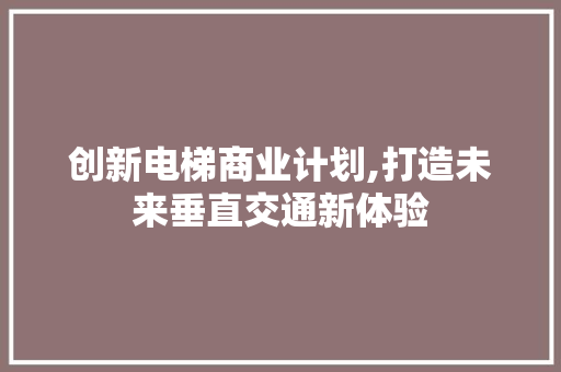 创新电梯商业计划,打造未来垂直交通新体验