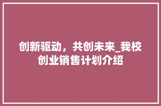 创新驱动，共创未来_我校创业销售计划介绍
