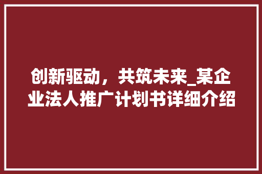 创新驱动，共筑未来_某企业法人推广计划书详细介绍
