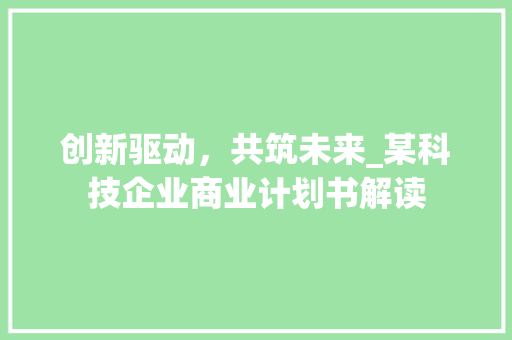 创新驱动，共筑未来_某科技企业商业计划书解读