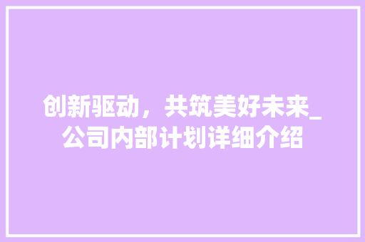 创新驱动，共筑美好未来_公司内部计划详细介绍