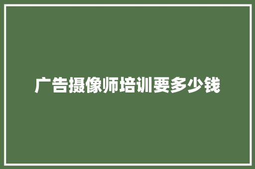广告摄像师培训要多少钱