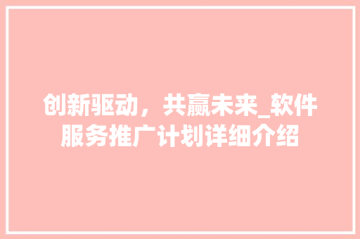 创新驱动，共赢未来_软件服务推广计划详细介绍