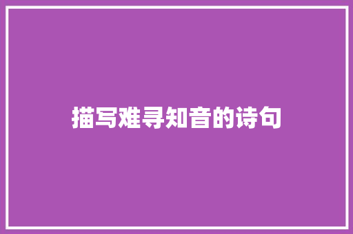 描写难寻知音的诗句