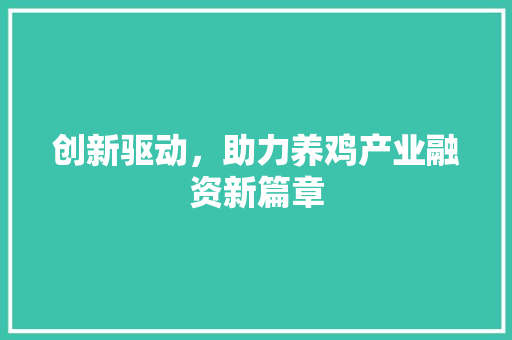 创新驱动，助力养鸡产业融资新篇章