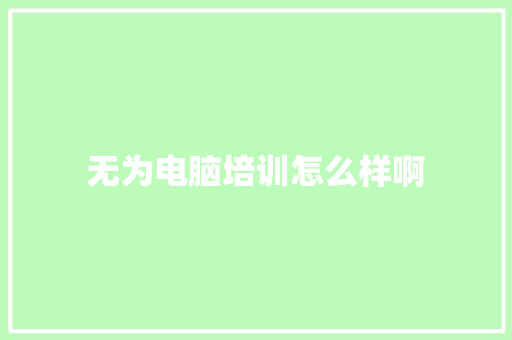 无为电脑培训怎么样啊