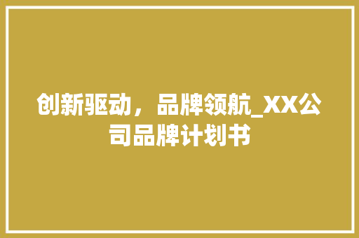 创新驱动，品牌领航_XX公司品牌计划书