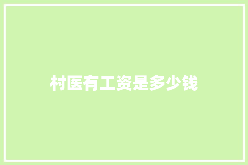 村医有工资是多少钱