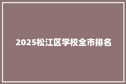 2025松江区学校全市排名