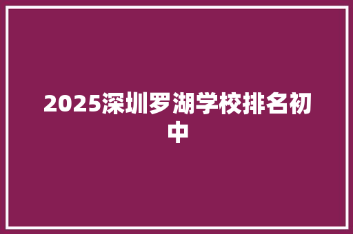 2025深圳罗湖学校排名初中