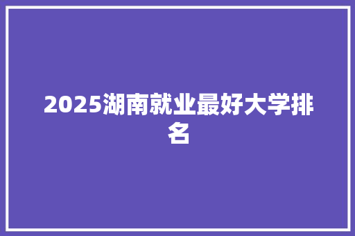 2025湖南就业最好大学排名