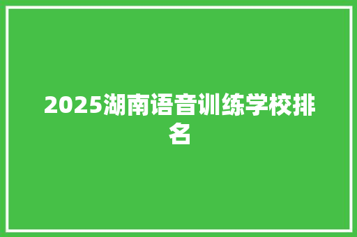 2025湖南语音训练学校排名