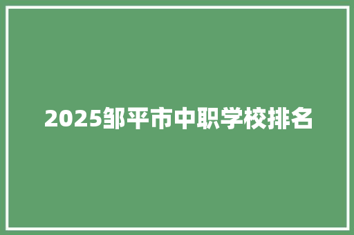 2025邹平市中职学校排名